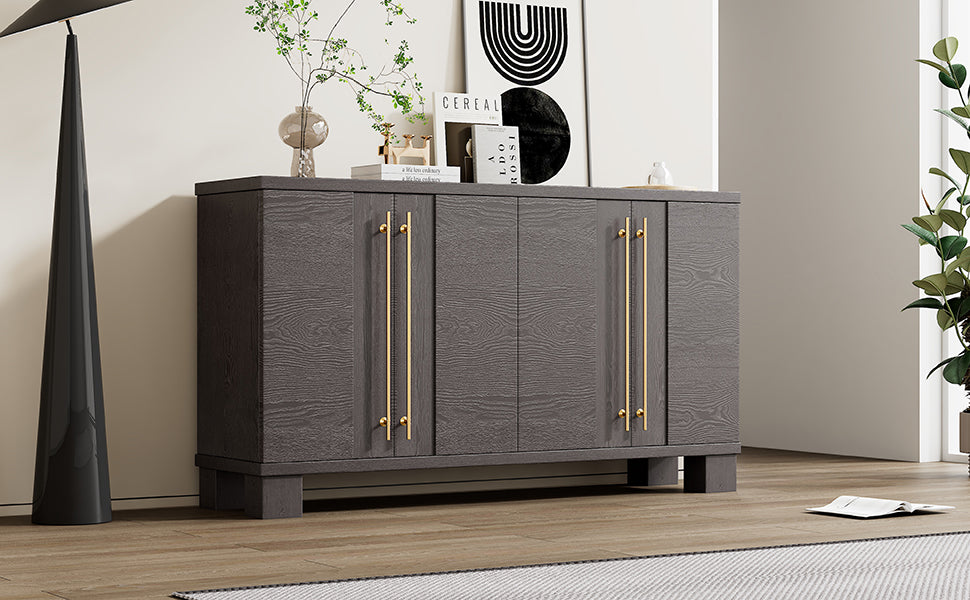 TREXM Wood Traditional Style Sideboard with Adjustable Shelves and Gold Handles for Kitchen, Dining Room and Living Room (Taupe)