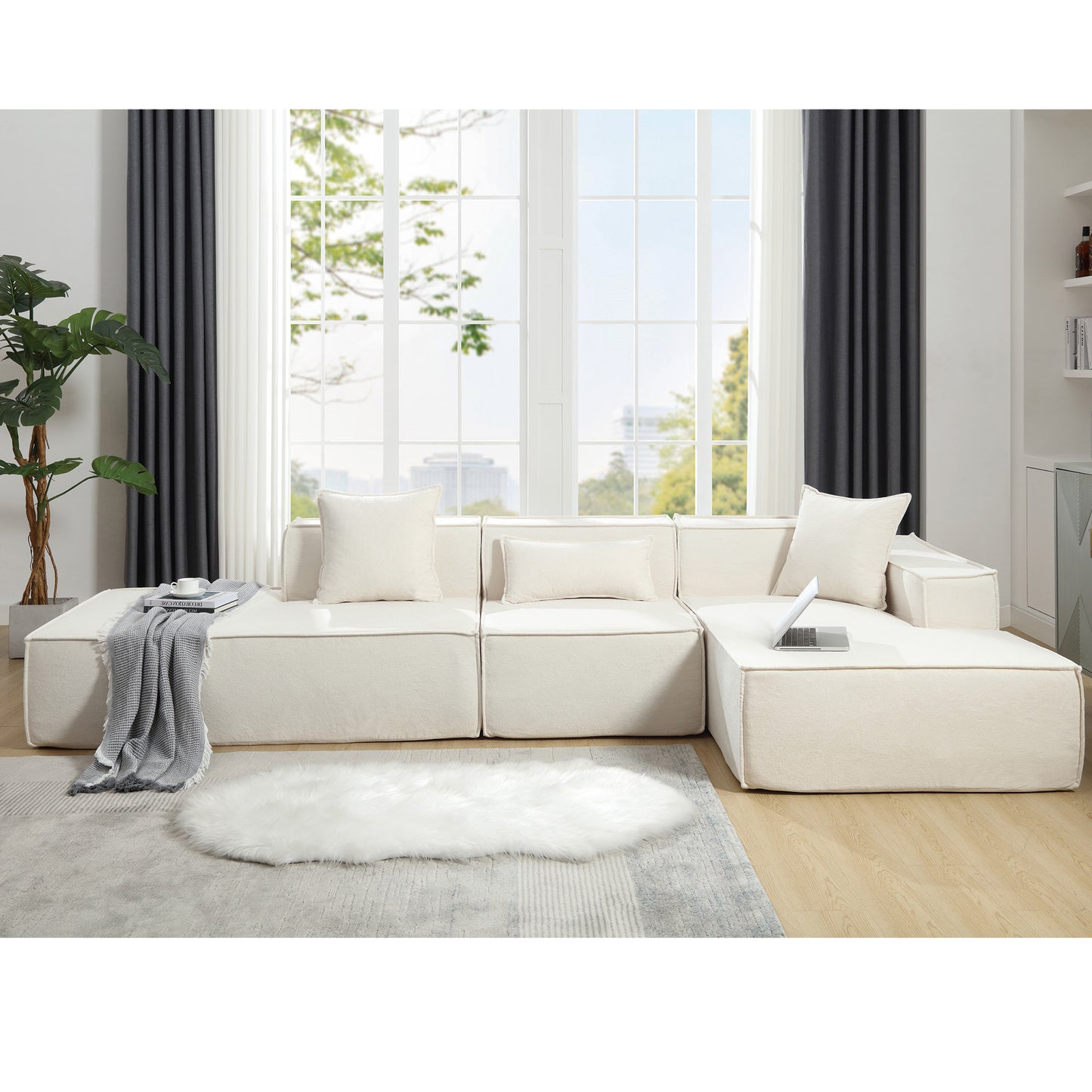 Modular combination living room sofa set, modern minimalist sofa, free installation sofa, L-shaped, Italian minimalist tofu block sofa, Beige