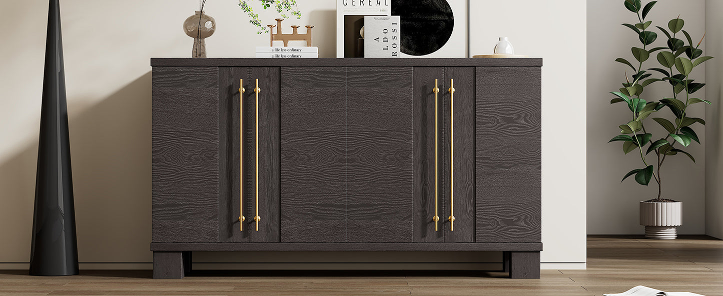 TREXM Wood Traditional Style Sideboard with Adjustable Shelves and Gold Handles for Kitchen, Dining Room and Living Room (Taupe)