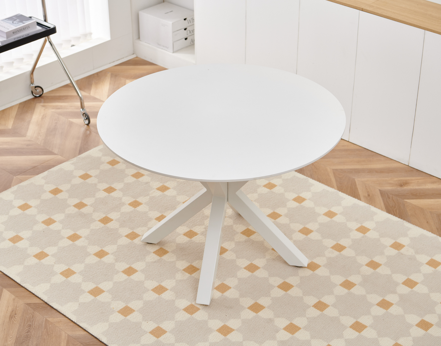 42.1"WHITE Table Mid-century Dining Table for 4-6 people With Round Mdf Table Top, Pedestal Dining Table, End Table Leisure Coffee Table,cross leg