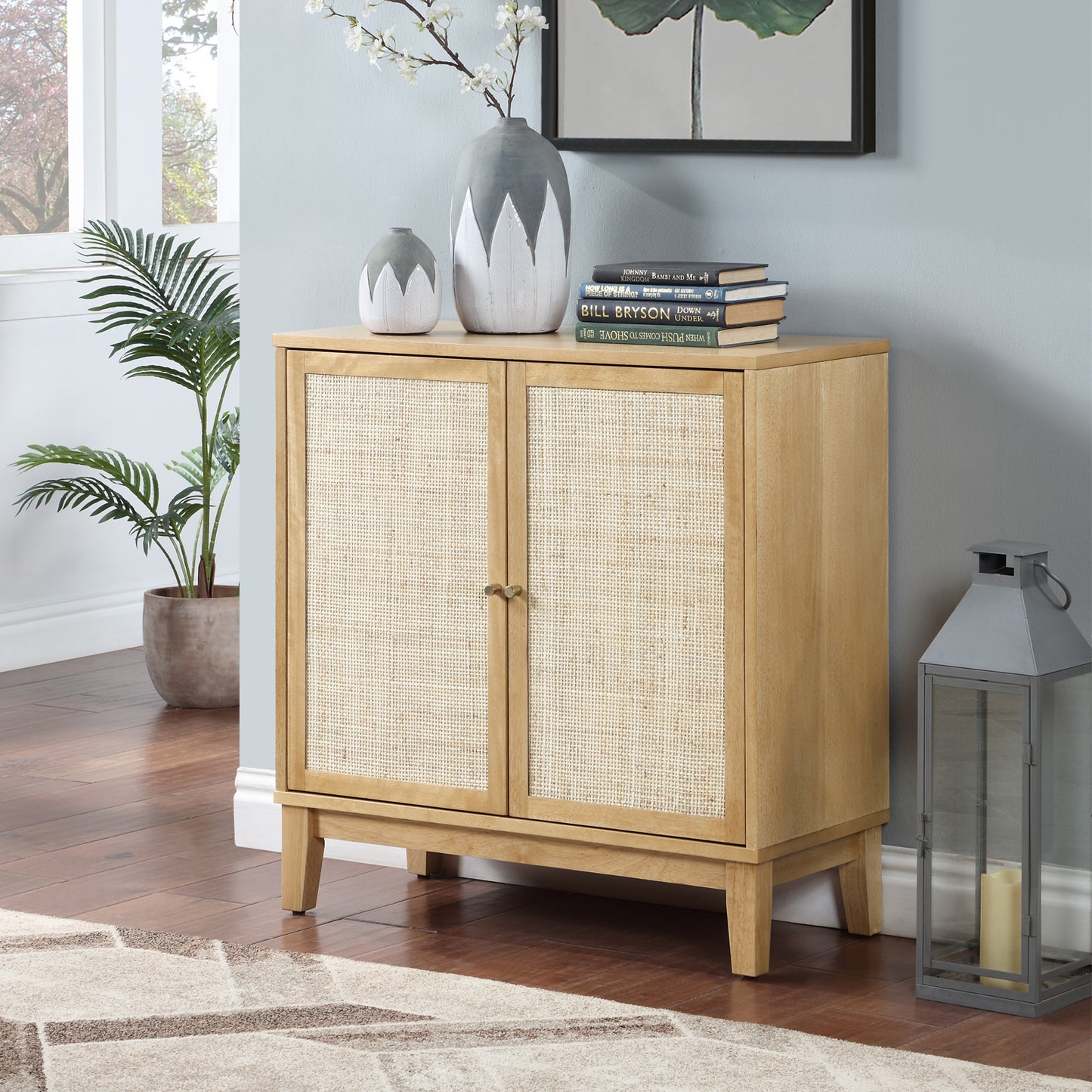 Buffet Cabinet with Storage,Storage Cabinet with Natural Rattan Decorated Doors,Rattan Cabinet with Adjustable Shelf,Sideboard for Living Room,Kitchen,Hallway,2 doors, storage, Natural