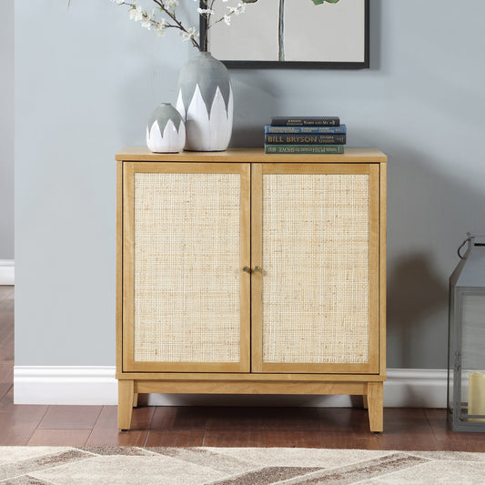 Buffet Cabinet with Storage,Storage Cabinet with Natural Rattan Decorated Doors,Rattan Cabinet with Adjustable Shelf,Sideboard for Living Room,Kitchen,Hallway,2 doors, storage, Natural