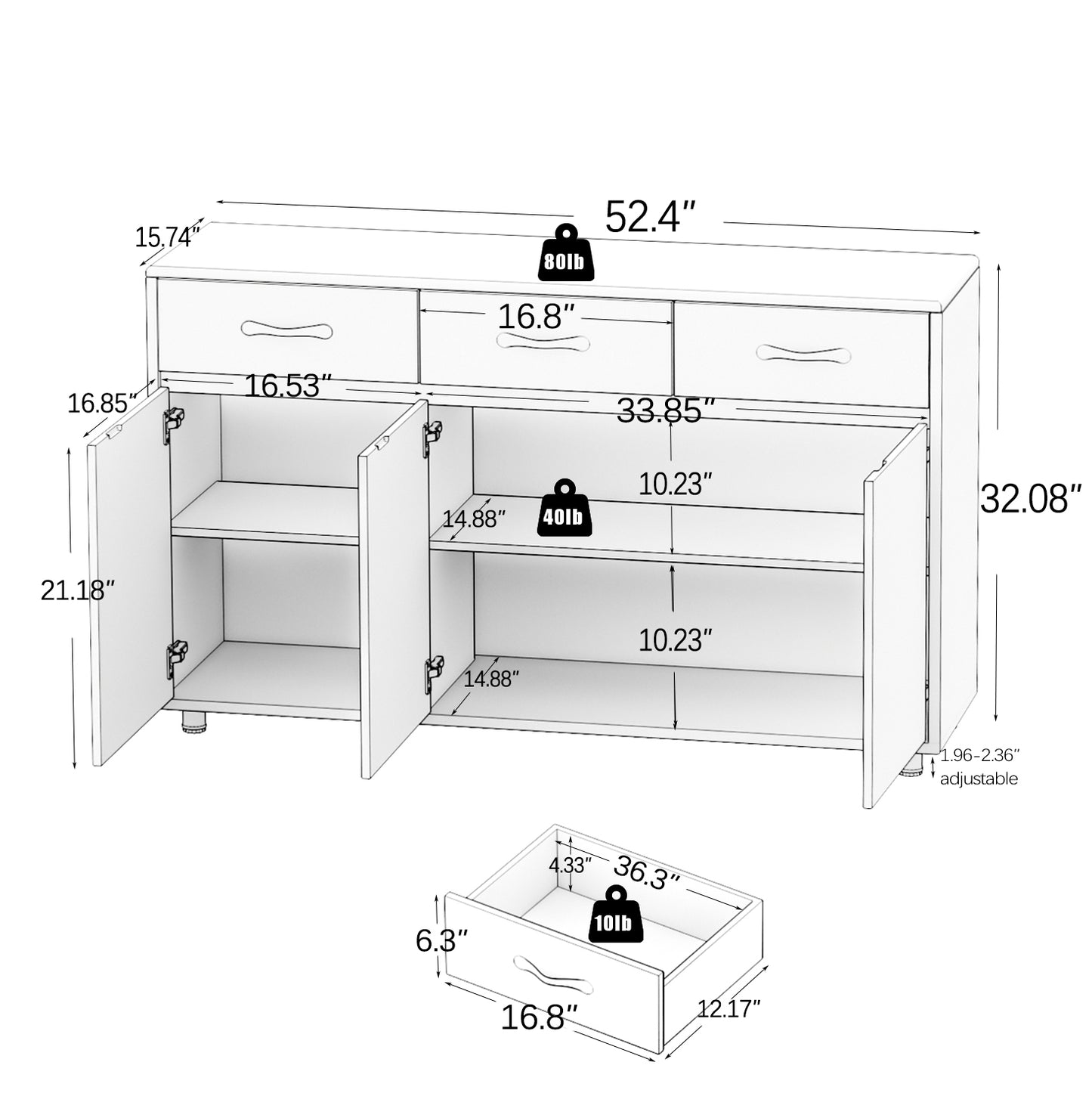 Three Doors Side Table-White