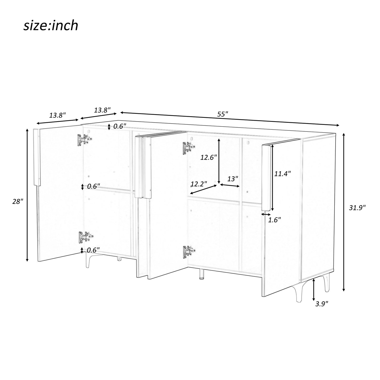 U_Style A Glossy Finish Light Luxury Storage Cabinet, Adjustable, Suitable for Living Room, Study, Hallway.