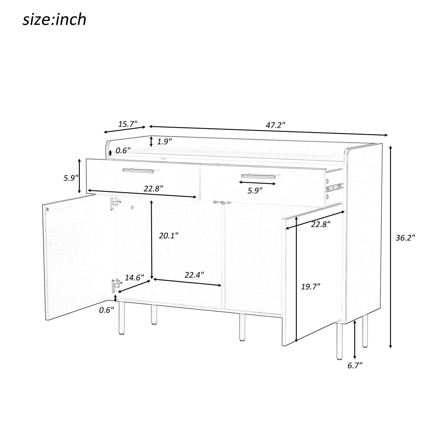 U_Style Wooden Storage Cabinet with Drawers, Steel Pipe Table Legs, Suitable for Hallway, Study, Living Room.