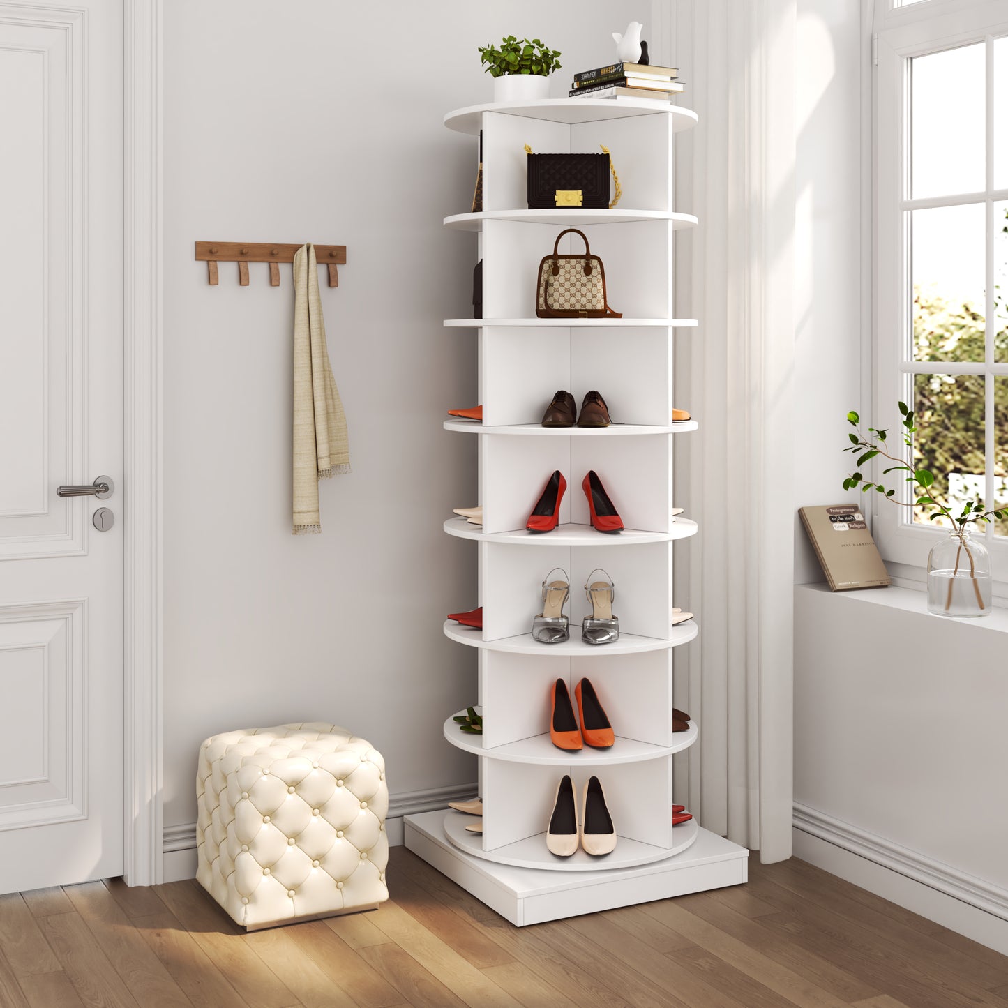 New 360 Rotating shoe cabinet 7 layers Holds Up to 28 Paris of Shoes