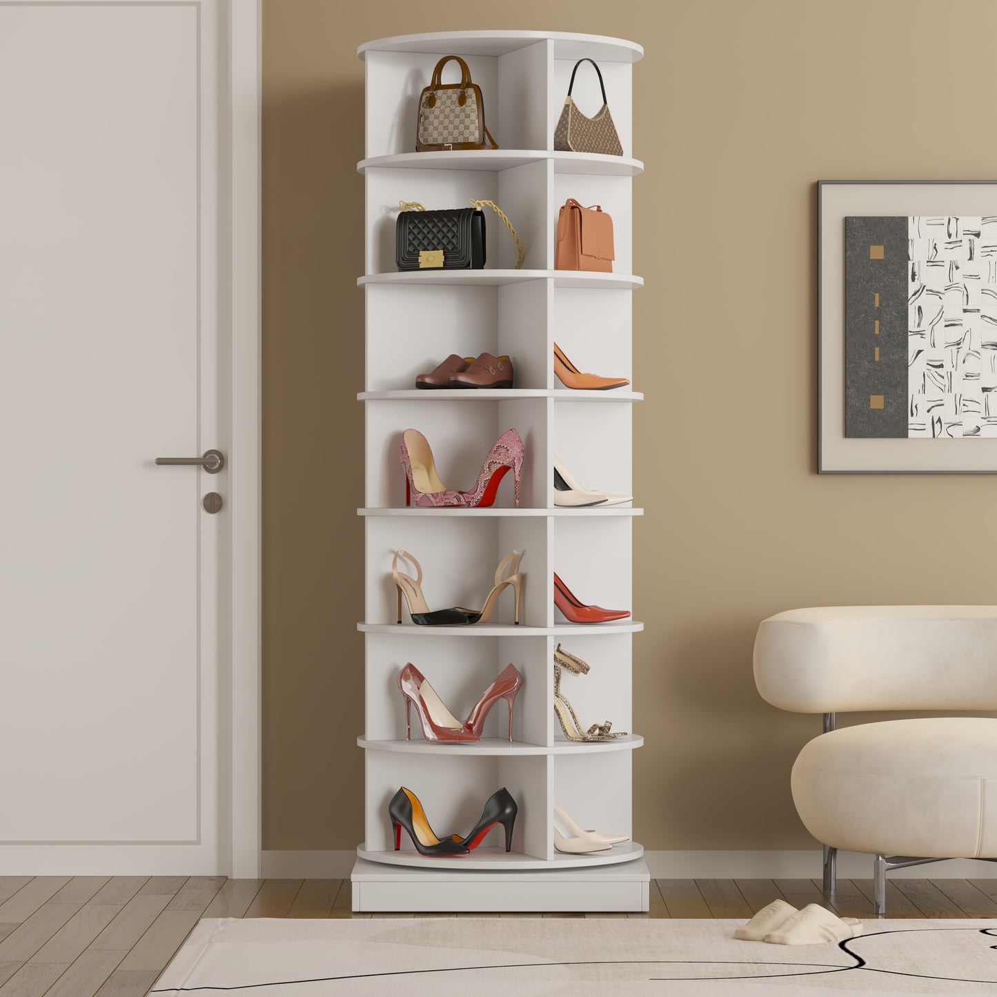 New 360 Rotating shoe cabinet 7 layers Holds Up to 28 Paris of Shoes