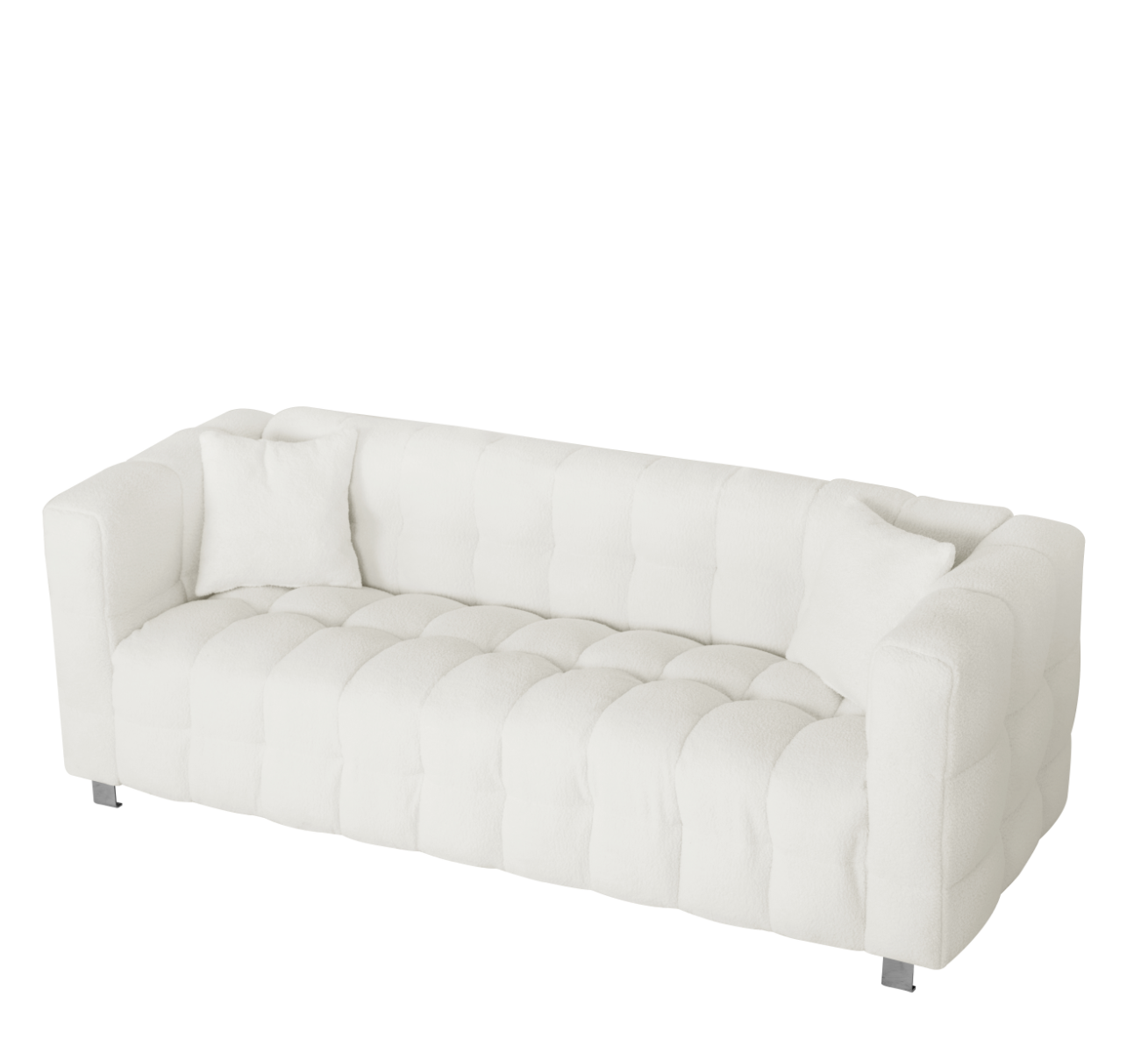 Beige White and teddy plush sofa 80 inch discharge in living room bedroom with two throw pillows hardware foot support