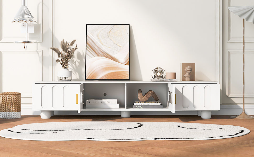 （9.29~10.6到货）U-Can Modern TV Stand for TVs up to 80 Inches, Entertainment Center with Glass Door, 2 Drawers and Cabinets, Wood TV Storage Cabinet with Solid Wood Legs and Metal Handles for Living room