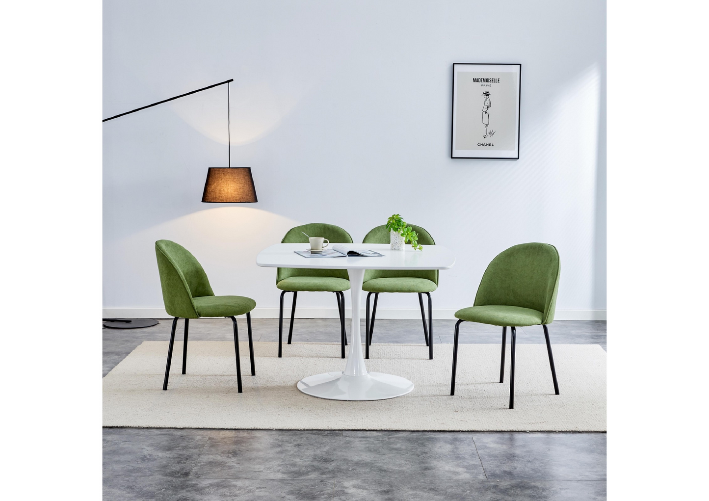 Green Modern chair(set of 2 ) with iron tube legs, soft cushions and comfortable backrest, suitable for dining room, living room, cafe,hairball back