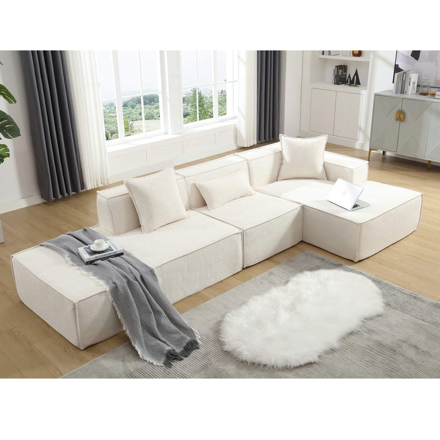 Modular combination living room sofa set, modern minimalist sofa, free installation sofa, L-shaped, Italian minimalist tofu block sofa, Beige