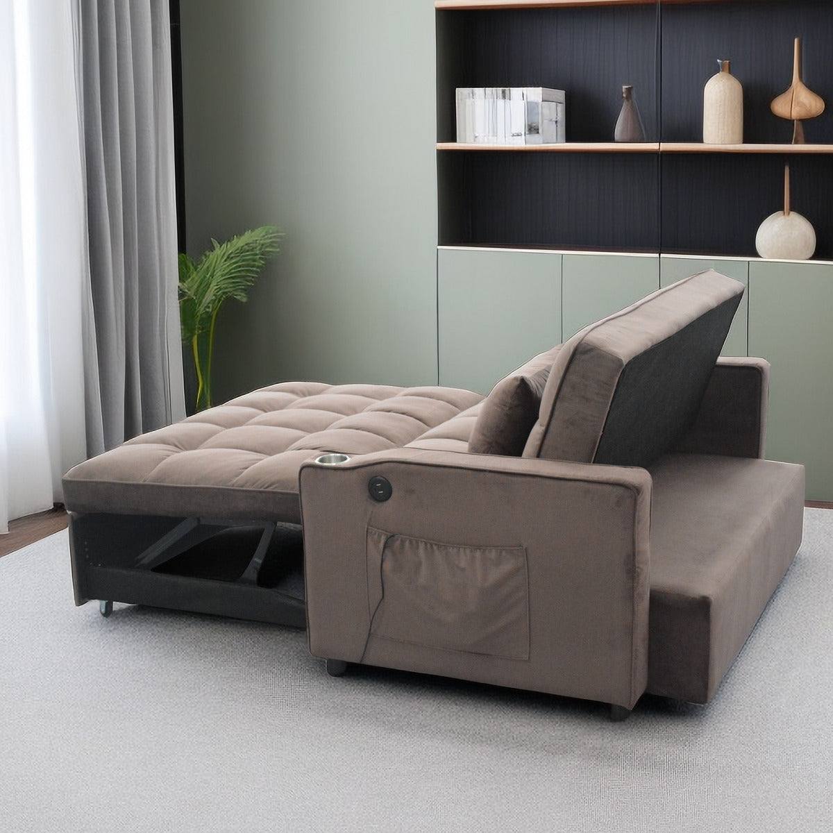 Lazy Sofa Bed,Luxury Seating Foldable Sofa Bed, Sofa velvet pull-out bed, Adjustable Back And With USB Port and Swivel Phone Stand