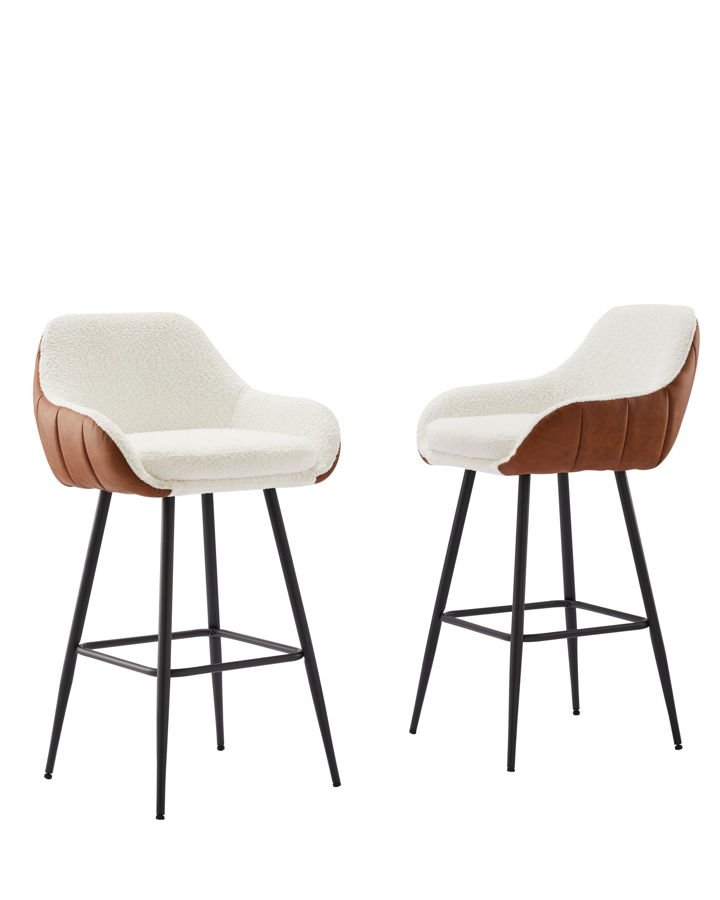 26" Modern Counter Height Bar Stools Set of 2, Mid Century Leather Upholstered Accent Arm Bar Stools, Leisure Side Chair with Metal Legs for Kitchen&Dining Room