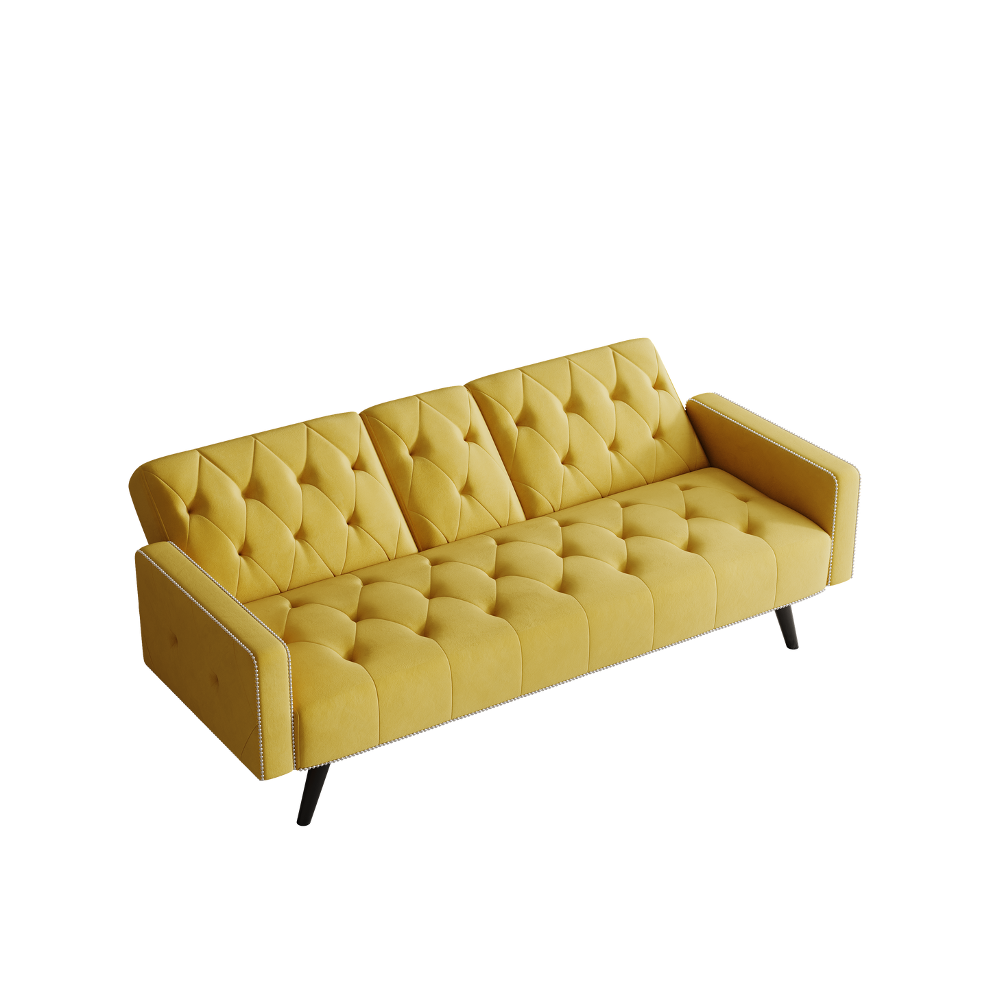 1730 Sofa Bed Armrest with Nail Head Trim with Two Cup Holders 72" Yellow Velvet Sofa for Small Spaces