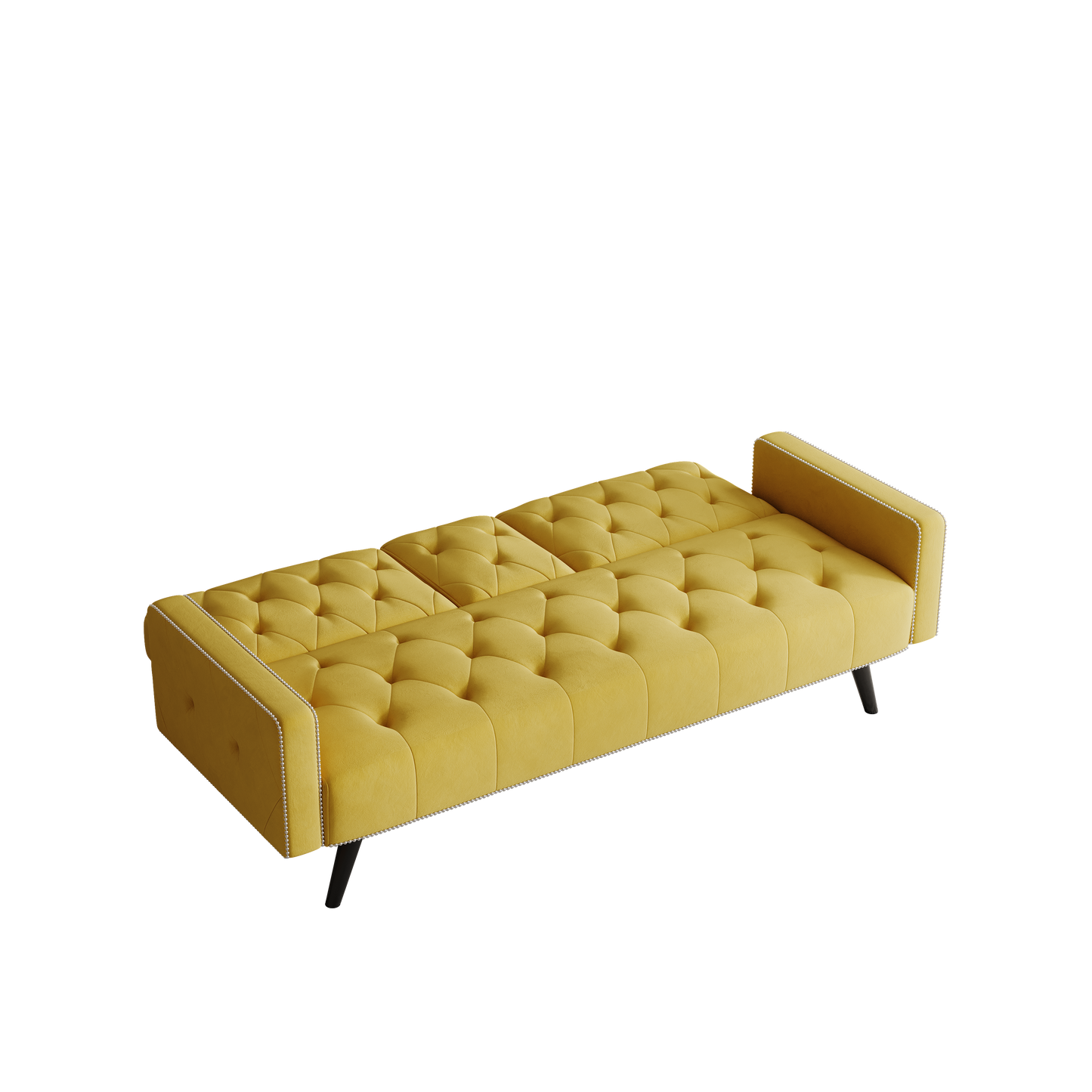 1730 Sofa Bed Armrest with Nail Head Trim with Two Cup Holders 72" Yellow Velvet Sofa for Small Spaces