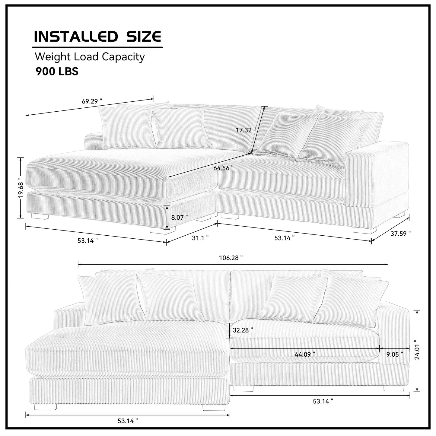 106.28inch Sectional Couch Covers L Shaped Sofa Covers Chaise Lounge Cover 2 Pieces Sofa Cover Soft for living room,office,BEIGE