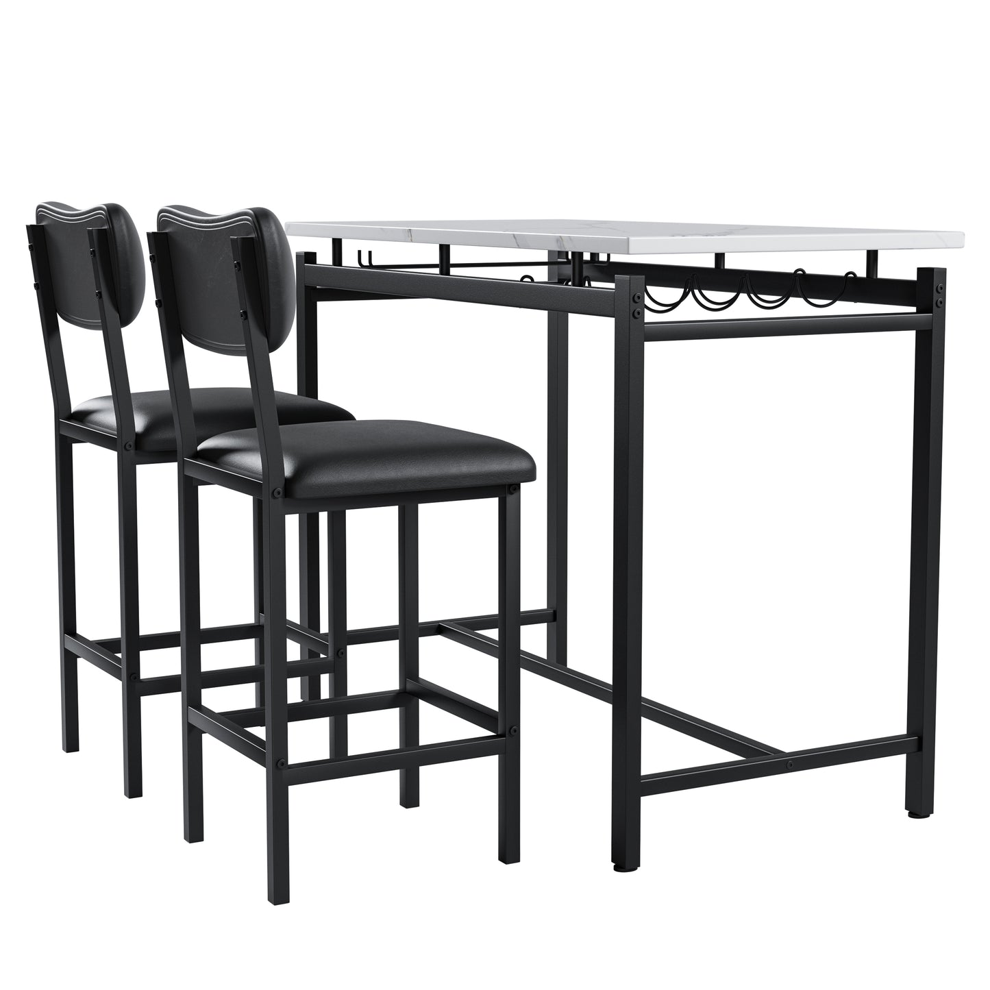 （ 10-8  10-15预计到货）Kitchen Table Set, Dining Table and Chairs for 2, 3 Piece Dining Room Table Set with 2 Upholstered Chairs, Bar Dining Table Set for Small Spaces, Apartment, Breakfast, Pub, Rustic Black