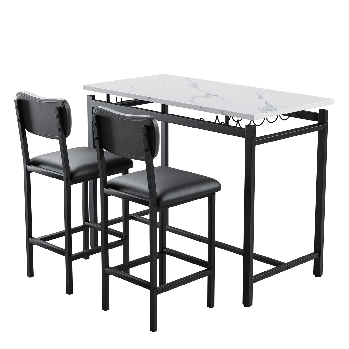 （ 10-8  10-15预计到货）Kitchen Table Set, Dining Table and Chairs for 2, 3 Piece Dining Room Table Set with 2 Upholstered Chairs, Bar Dining Table Set for Small Spaces, Apartment, Breakfast, Pub, Rustic Black