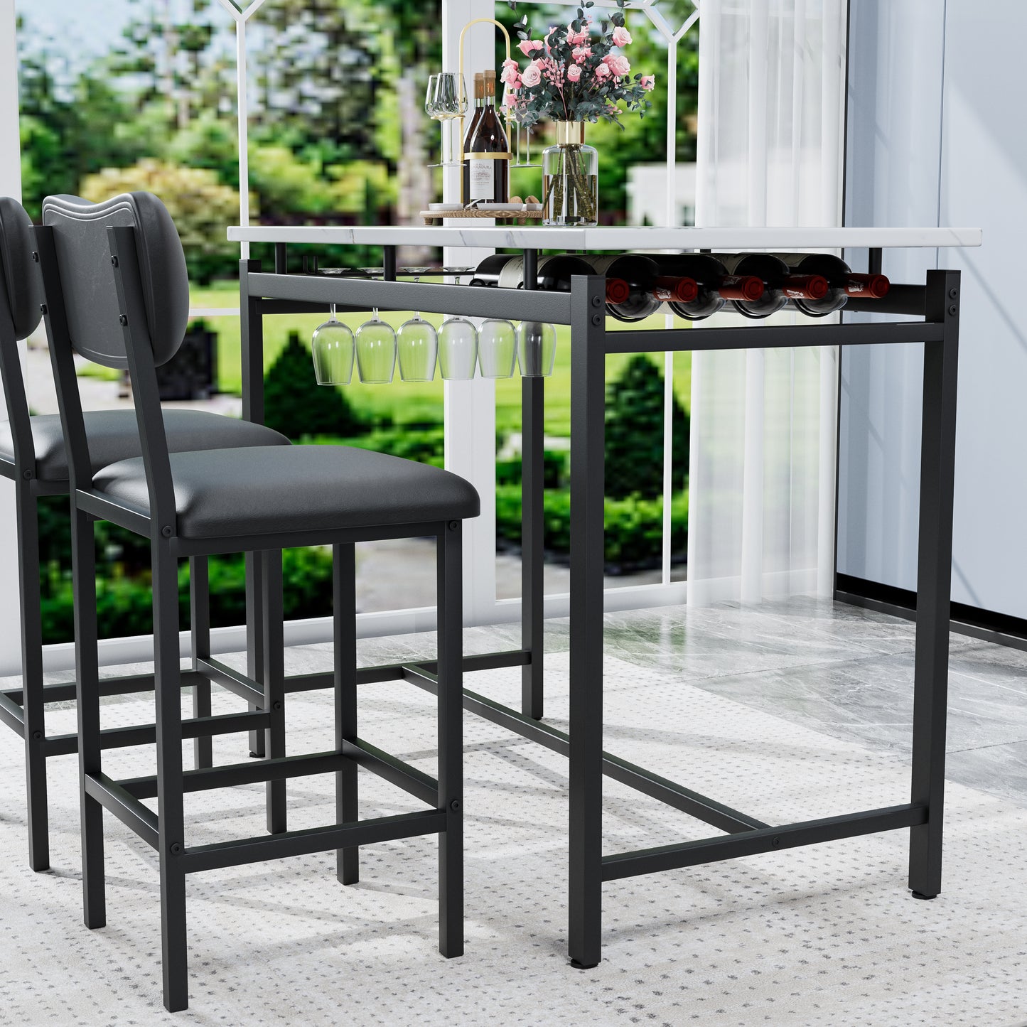 （ 10-8  10-15预计到货）Kitchen Table Set, Dining Table and Chairs for 2, 3 Piece Dining Room Table Set with 2 Upholstered Chairs, Bar Dining Table Set for Small Spaces, Apartment, Breakfast, Pub, Rustic Black