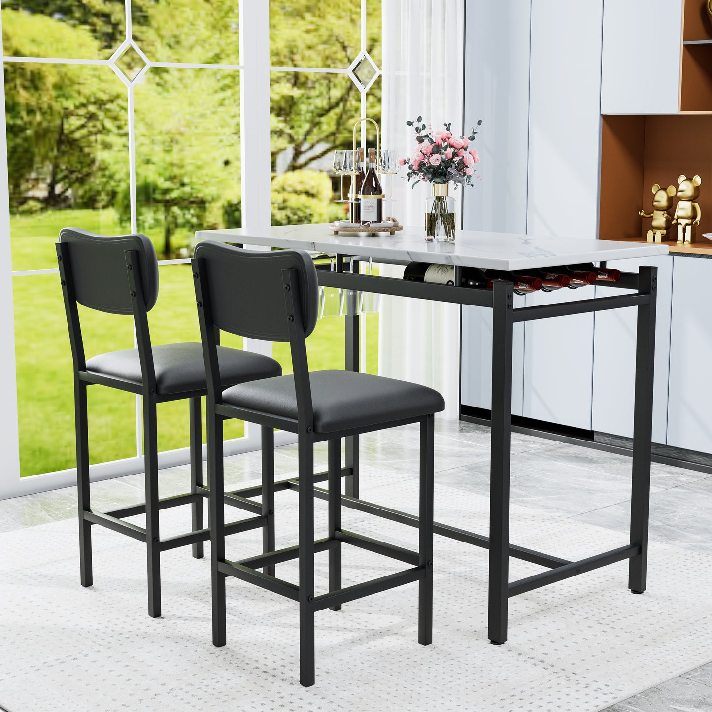 （ 10-8  10-15预计到货）Kitchen Table Set, Dining Table and Chairs for 2, 3 Piece Dining Room Table Set with 2 Upholstered Chairs, Bar Dining Table Set for Small Spaces, Apartment, Breakfast, Pub, Rustic Black