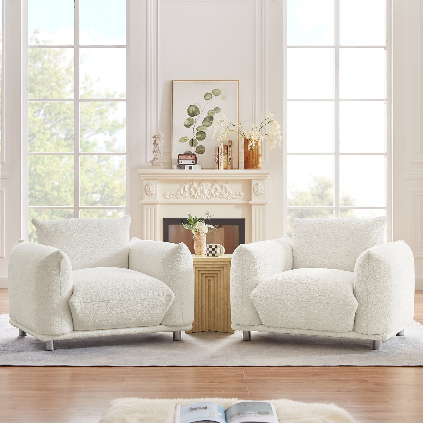 Sherpa Accent Chair Single Sofa 42"W Accent Chair for Bedroom Living room Apartment, White