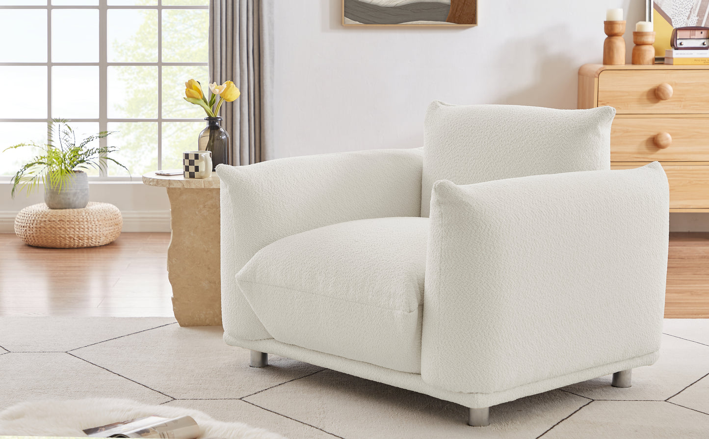 Sherpa Accent Chair Single Sofa 42"W Accent Chair for Bedroom Living room Apartment, White