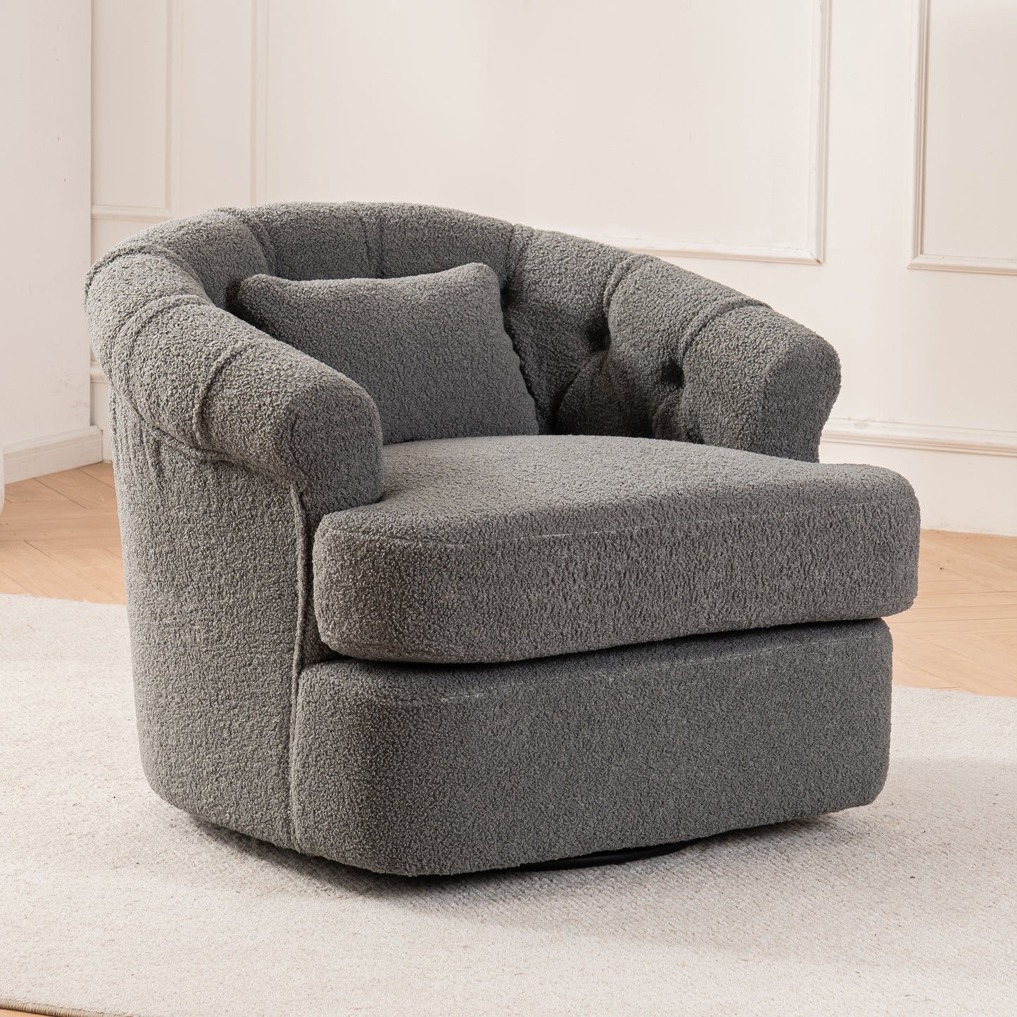 Swivel Chair with Ottoman, Modern Luxury Velvet Swivel Accent Chair, Comfy Round Armchair, Single Sofa Armchair with Lounge Seat for Bedroom/Office/Reading Spaces,Set of 1,Dark Grey