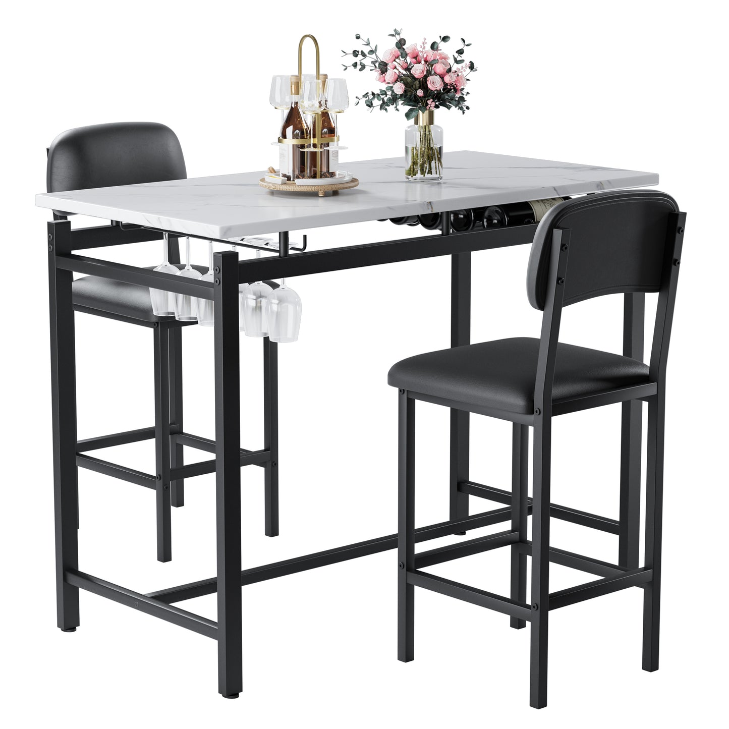 （ 10-8  10-15预计到货）Kitchen Table Set, Dining Table and Chairs for 2, 3 Piece Dining Room Table Set with 2 Upholstered Chairs, Bar Dining Table Set for Small Spaces, Apartment, Breakfast, Pub, Rustic Black