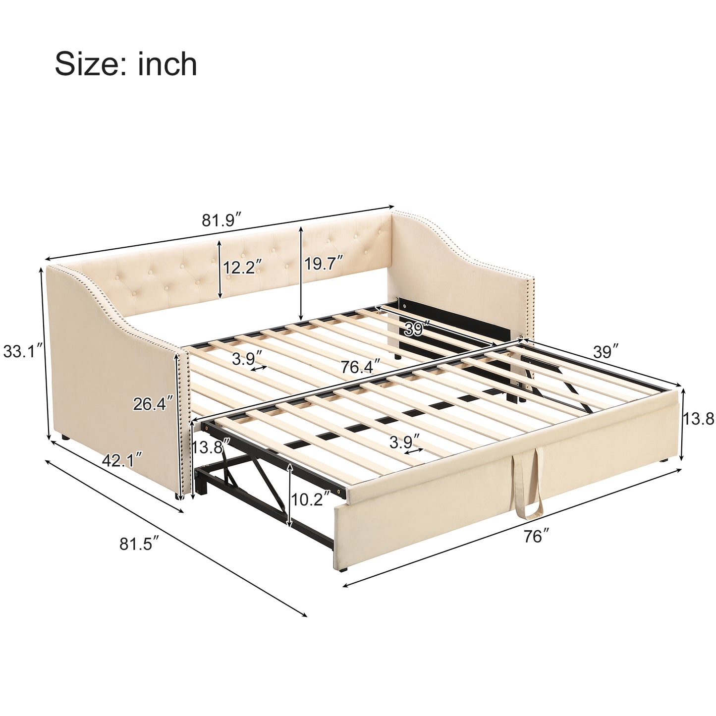 （9.13-9.20到货）Twin Size Upholstered daybed with Pop Up Trundle, Beige