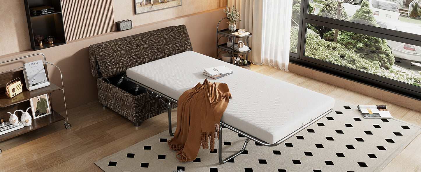 Twin Size Folding Ottoman Sleeper Bed with Mattress Convertible Guest Bed Espresso