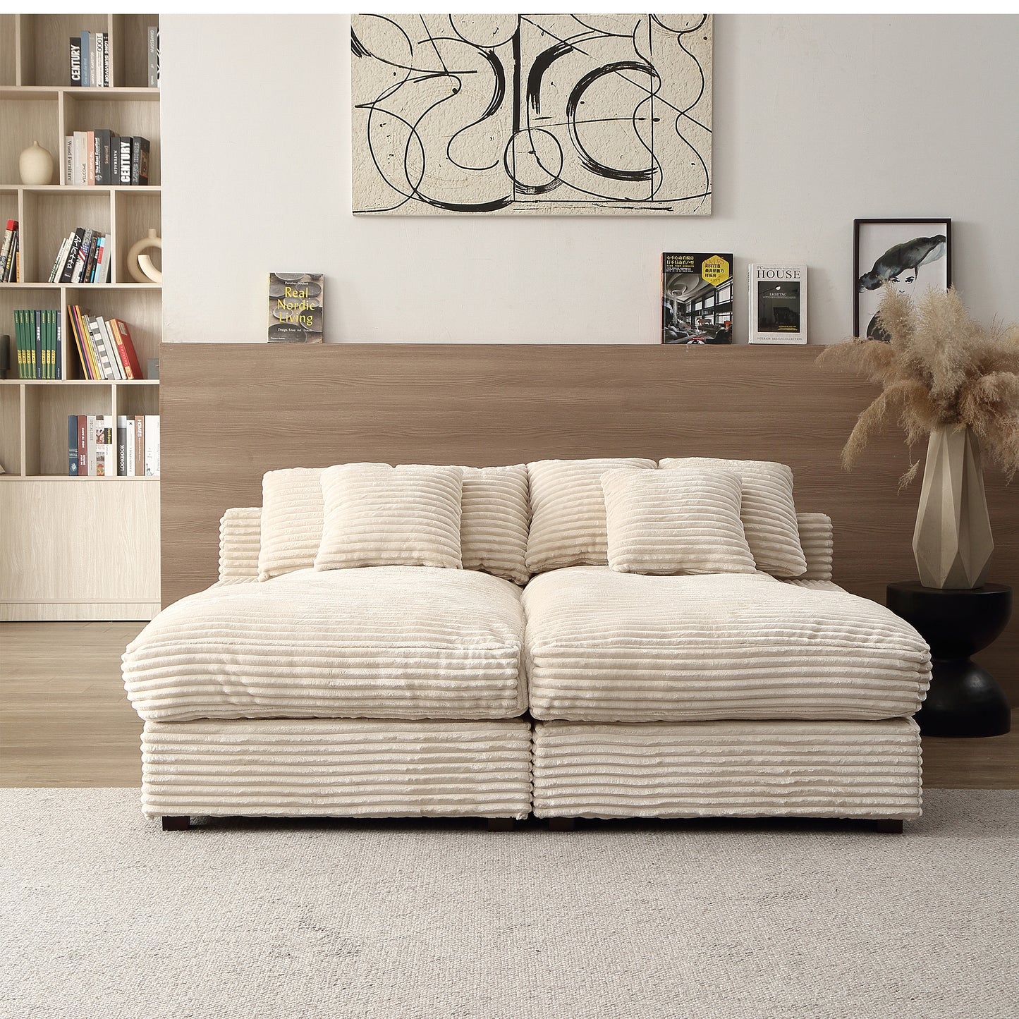 74.8" Modern Luxury Twins Sofa Couch for Living Room Quality Corduroy Upholstery Sleeper Sofa Bed Daybed Beige