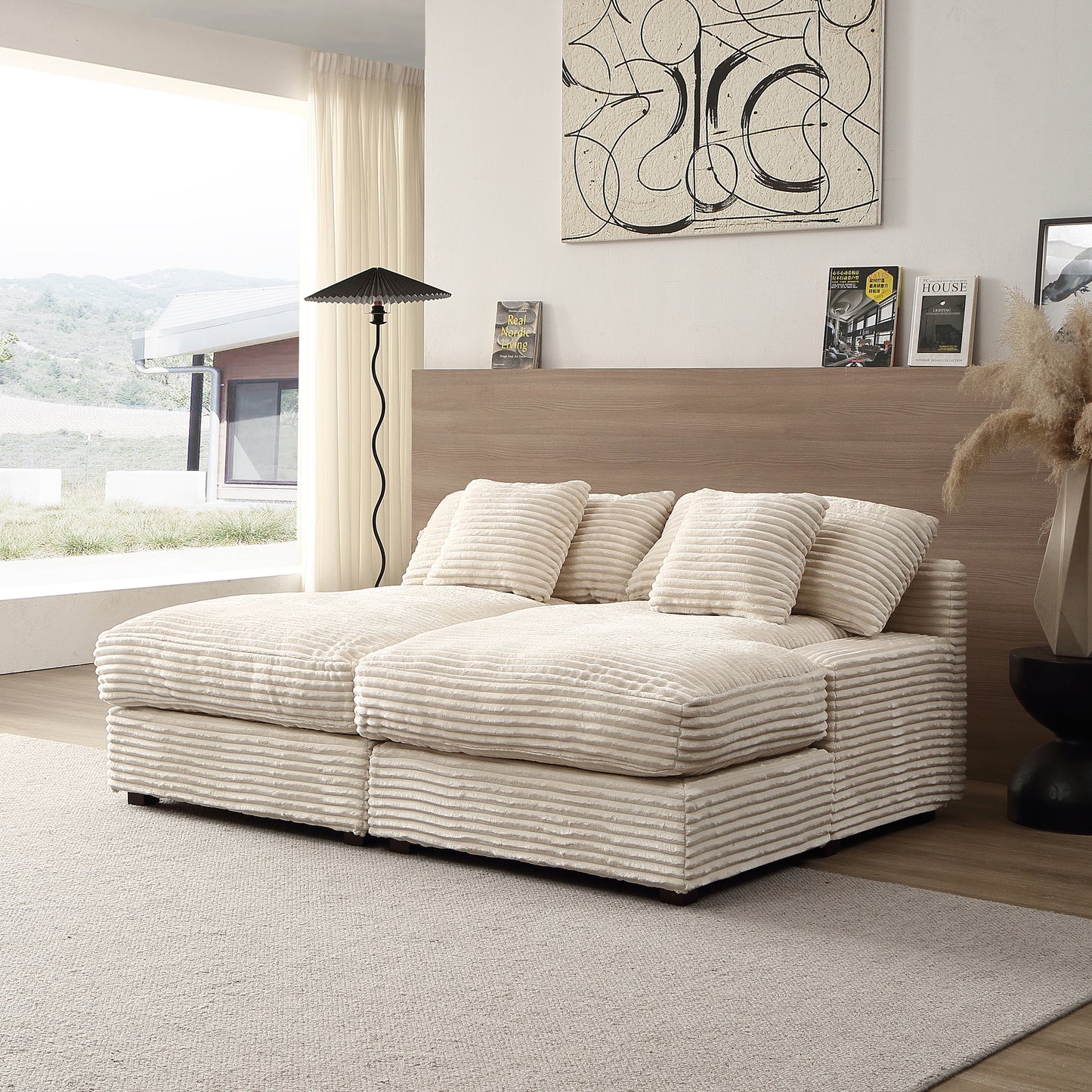 74.8" Modern Luxury Twins Sofa Couch for Living Room Quality Corduroy Upholstery Sleeper Sofa Bed Daybed Beige