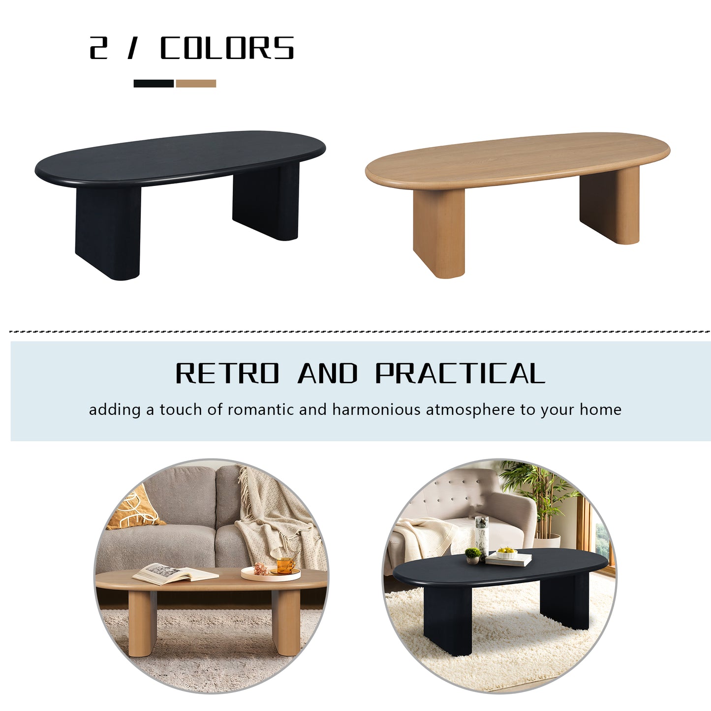 51'' Tapered Tabletop Coffee Table (BLACK)