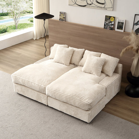 74.8" Modern Luxury Twins Sofa Couch for Living Room Quality Corduroy Upholstery Sleeper Sofa Bed Daybed Beige