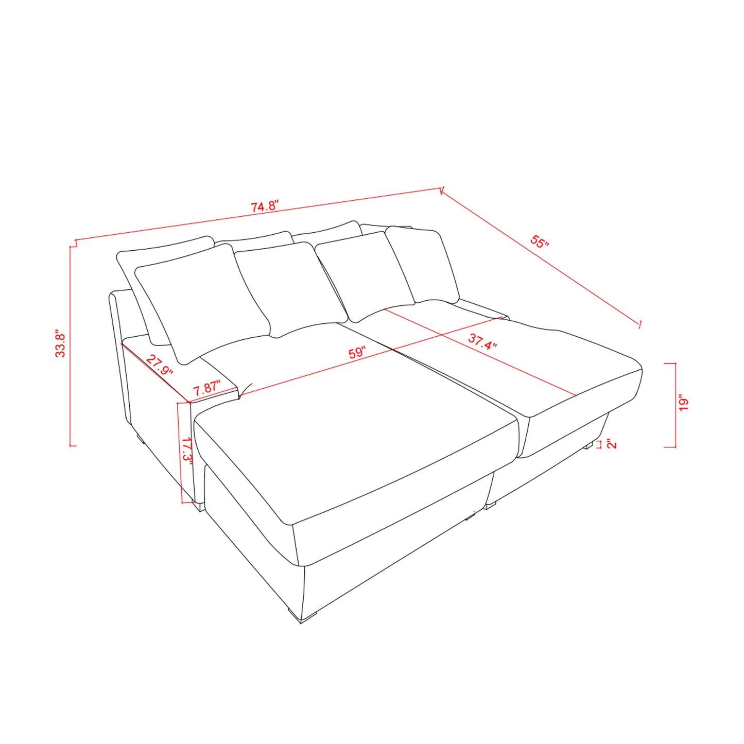 74.8" Modern Luxury Twins Sofa Couch for Living Room Quality Corduroy Upholstery Sleeper Sofa Bed Daybed Beige