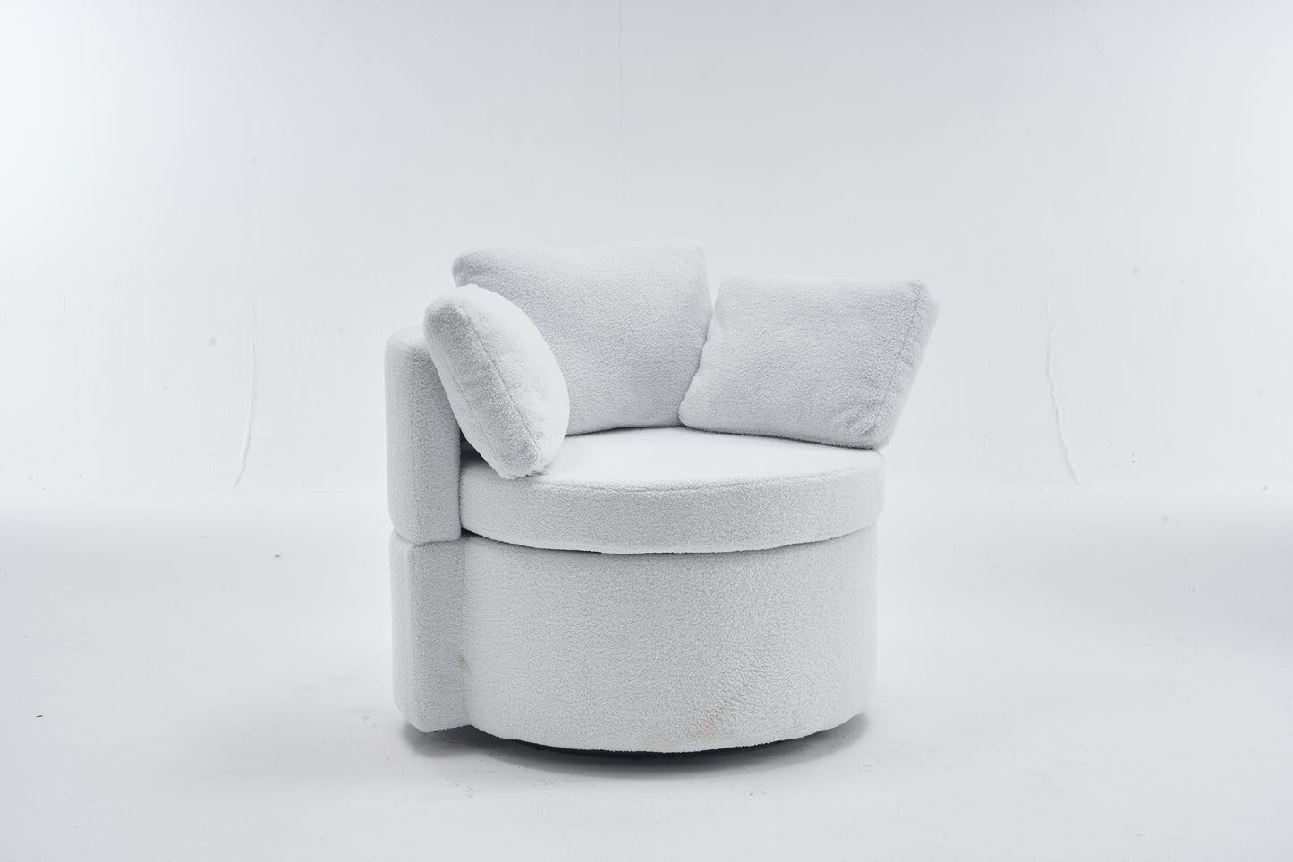 029-Teddy Fabric Swivel And Storage Chair With Back Cushion For Living Room,Ivory