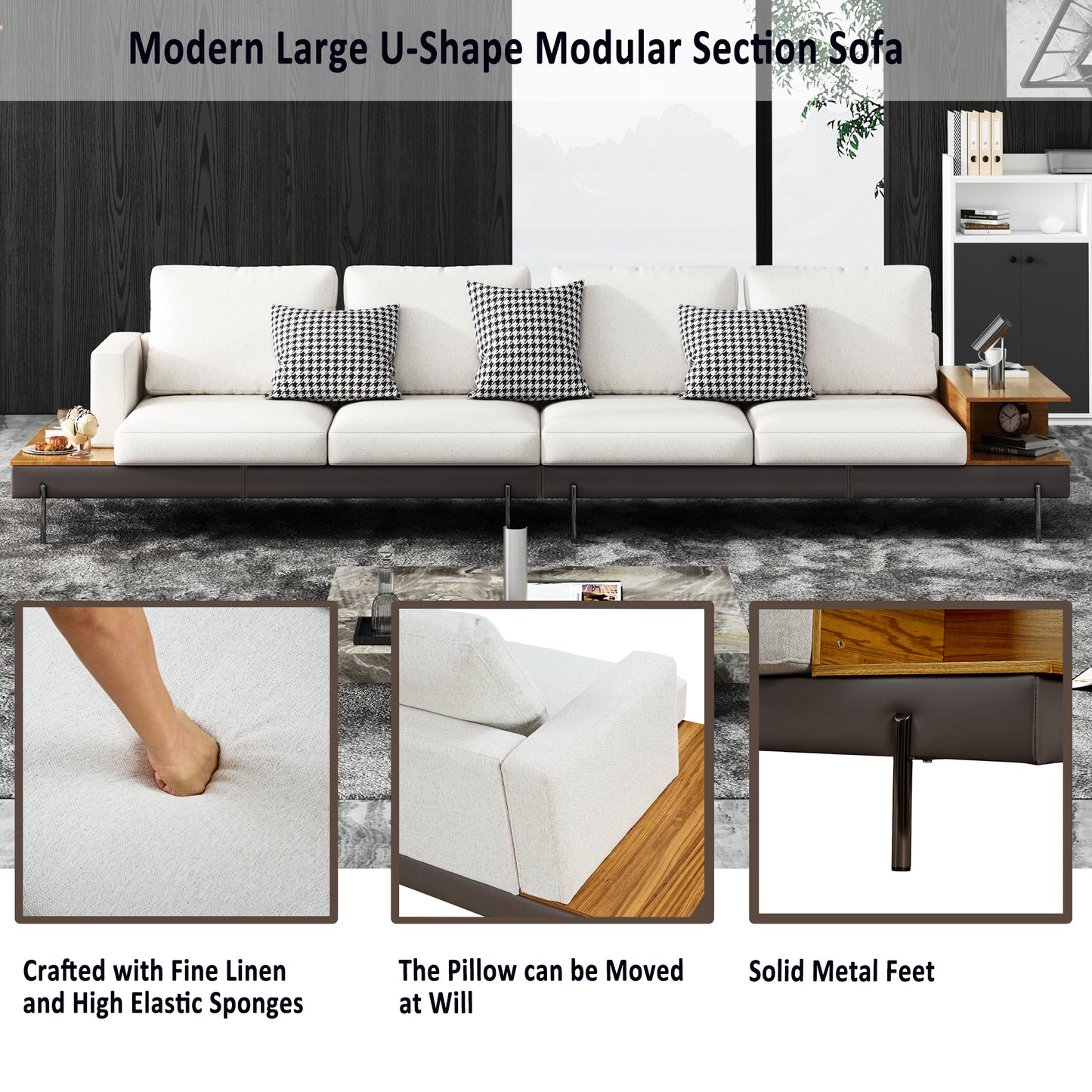 Luxury sofa/Fabric sofain Living Room Left and Right Interchangeable/four seat sofa/off-white