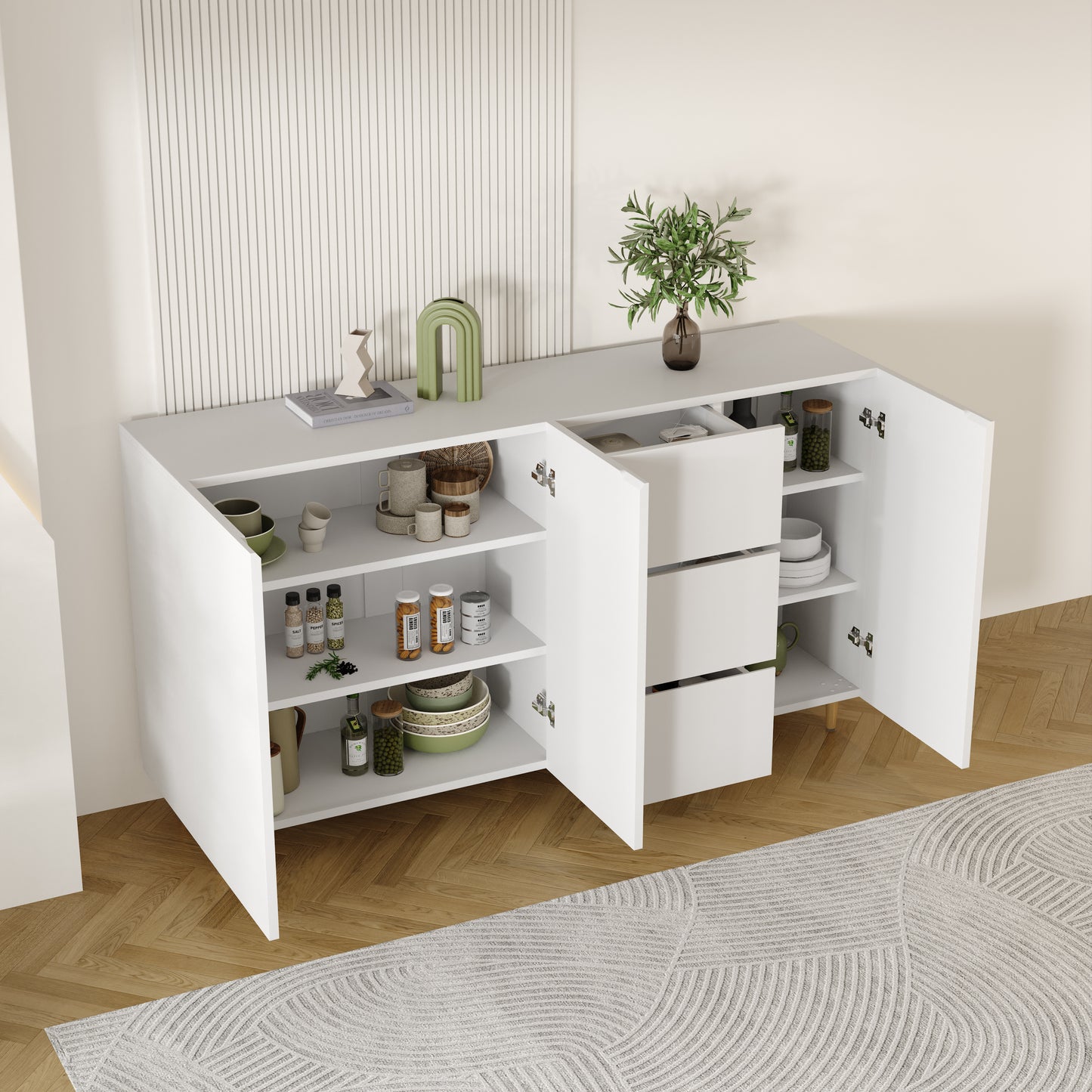 2402Rich level of storage space, divided display storage one of the diversified side cabinets, suitable for dining room, living room