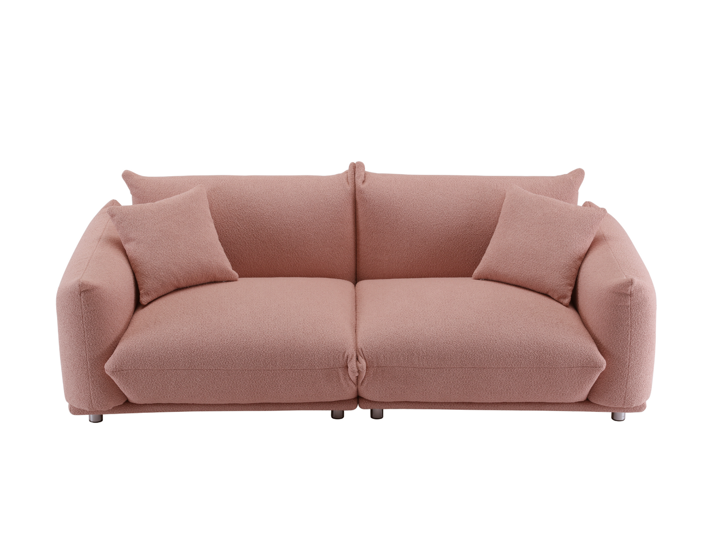 Oversized Loveseat Sofa for Living Room, Sherpa Sofa with Metal Legs, 3 Seater Sofa, Solid Wood Frame Couch with 2 Pillows, for Apartment Office Living Room - PINK