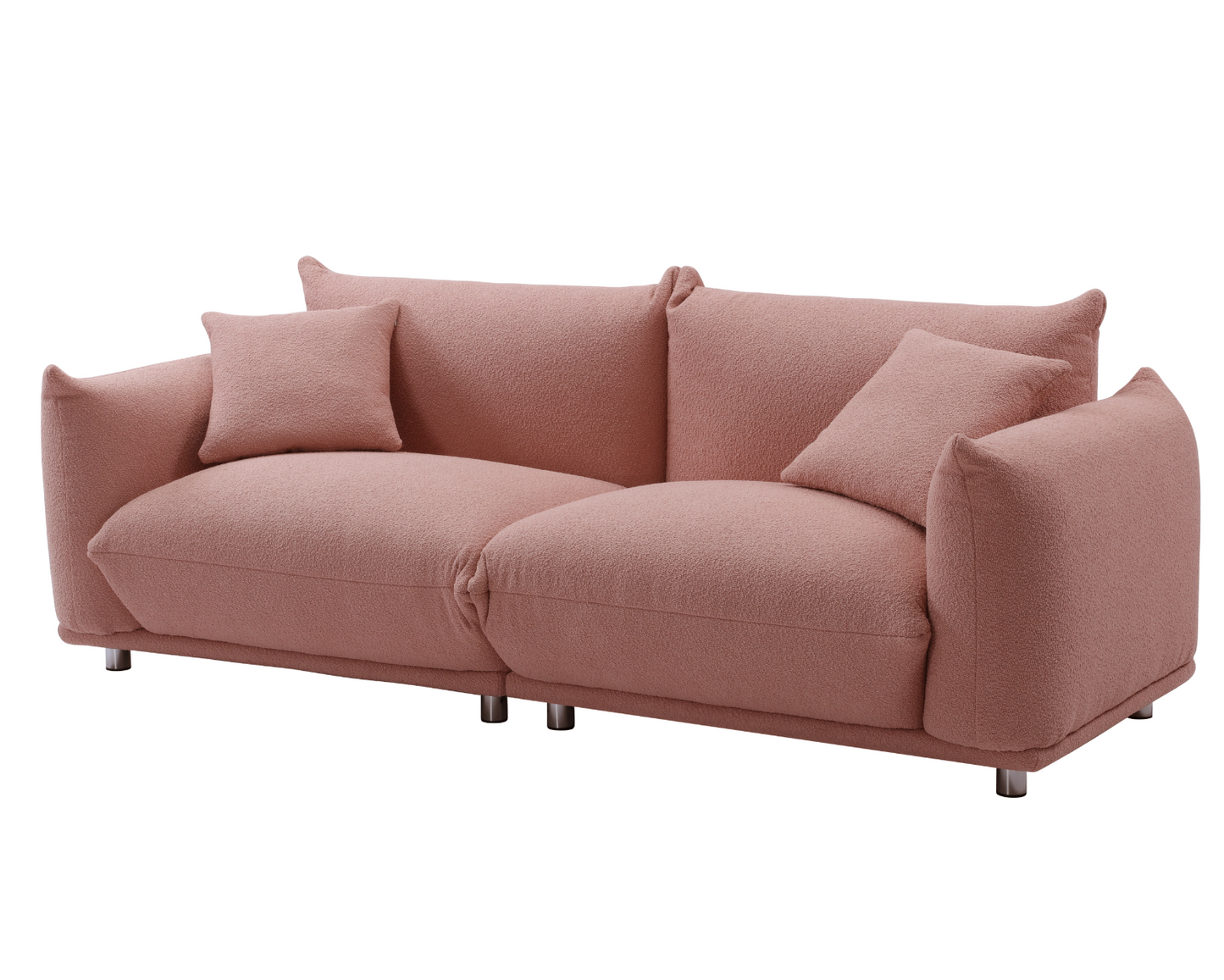 Oversized Loveseat Sofa for Living Room, Sherpa Sofa with Metal Legs, 3 Seater Sofa, Solid Wood Frame Couch with 2 Pillows, for Apartment Office Living Room - PINK