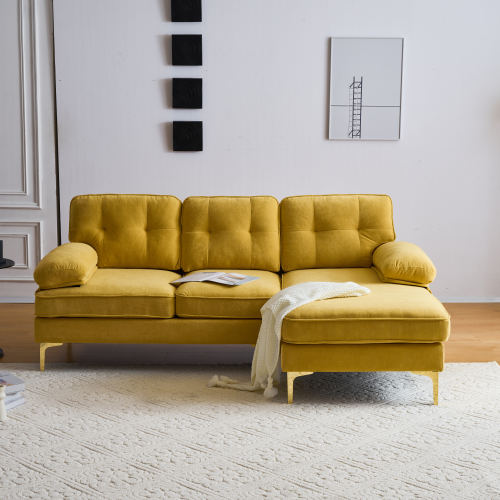 （缺货）83" Modern Sectional Sofas Couches Velvet L-Shaped Couches for Living Room, Bedroom, Yellow