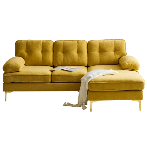 （缺货）83" Modern Sectional Sofas Couches Velvet L-Shaped Couches for Living Room, Bedroom, Yellow