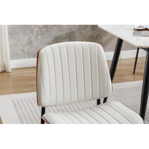 Dining Chairs Set of 2 Mid Century Modern Retro Faux Leather Chair with Bentwood Upholstered Seat Metal Legs Adjustable Foot for Kitchen Dining Room Chairs(white)