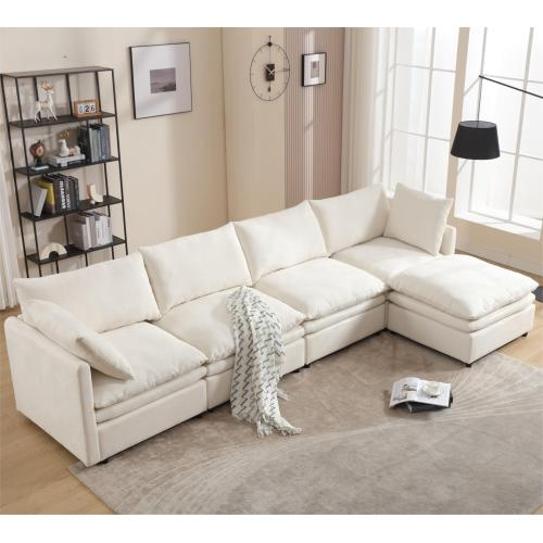 [ PACKAGING NEW UPGRADE] [VIDEO PROVIDED]Modern U-shaped Sectional Sofa ,5-seat Sofa ,Sleeper Sofa Couch with Chaise Lounge for Living Room,Apartment,Upholstered,Polyester,New upgrade,Beige