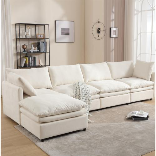 [ PACKAGING NEW UPGRADE] [VIDEO PROVIDED]Modern U-shaped Sectional Sofa ,5-seat Sofa ,Sleeper Sofa Couch with Chaise Lounge for Living Room,Apartment,Upholstered,Polyester,New upgrade,Beige