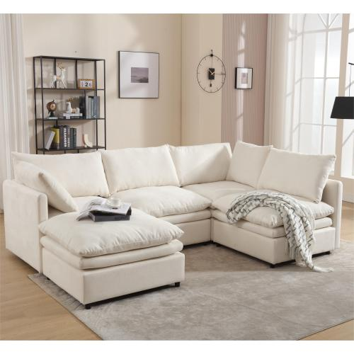 [ PACKAGING NEW UPGRADE] [VIDEO PROVIDED]Modern U-shaped Sectional Sofa ,5-seat Sofa ,Sleeper Sofa Couch with Chaise Lounge for Living Room,Apartment,Upholstered,Polyester,New upgrade,Beige