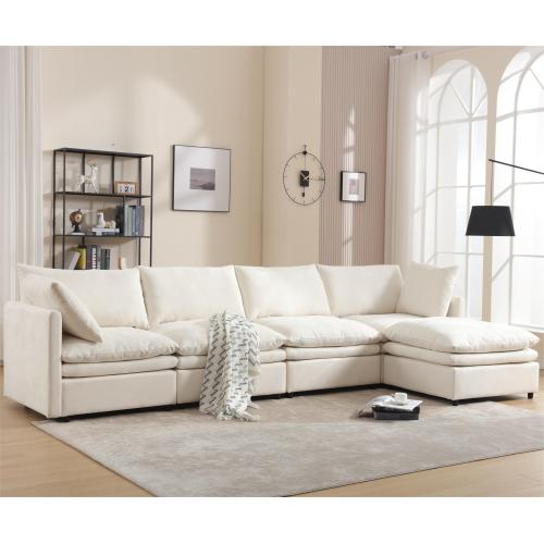 [ PACKAGING NEW UPGRADE] [VIDEO PROVIDED]Modern U-shaped Sectional Sofa ,5-seat Sofa ,Sleeper Sofa Couch with Chaise Lounge for Living Room,Apartment,Upholstered,Polyester,New upgrade,Beige