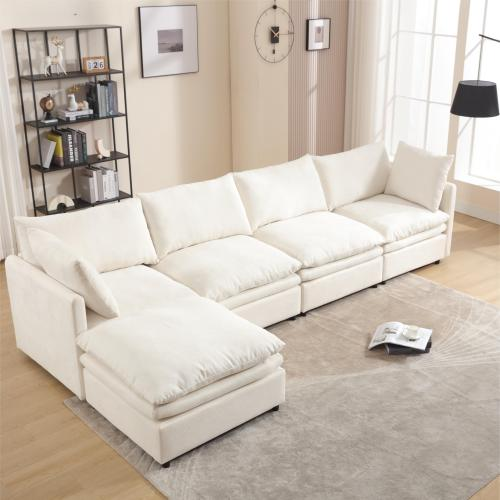 [ PACKAGING NEW UPGRADE] [VIDEO PROVIDED]Modern U-shaped Sectional Sofa ,5-seat Sofa ,Sleeper Sofa Couch with Chaise Lounge for Living Room,Apartment,Upholstered,Polyester,New upgrade,Beige