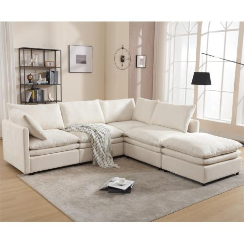 [ PACKAGING NEW UPGRADE] [VIDEO PROVIDED]Modern U-shaped Sectional Sofa ,5-seat Sofa ,Sleeper Sofa Couch with Chaise Lounge for Living Room,Apartment,Upholstered,Polyester,New upgrade,Beige