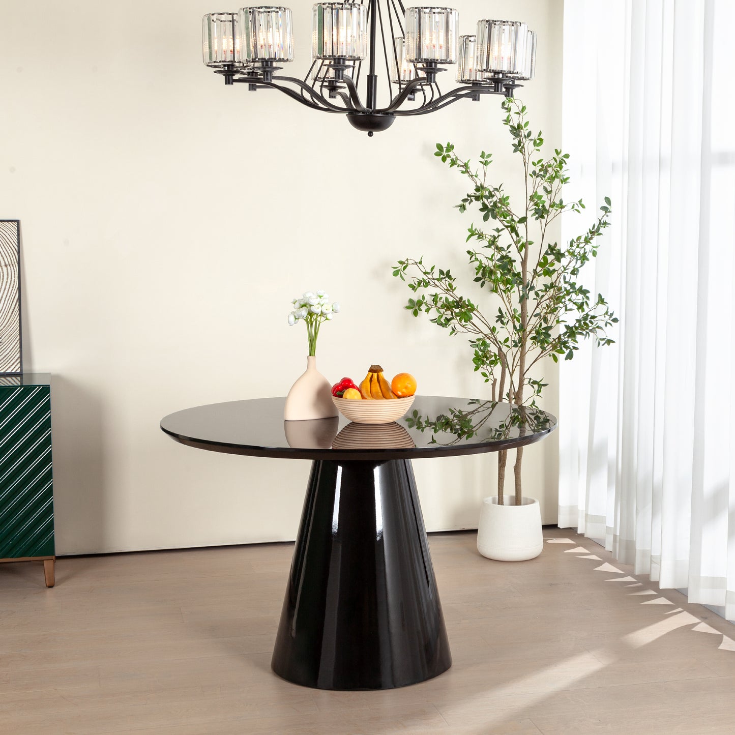 Modern Black High Gloss Minimalist Round Dining Table